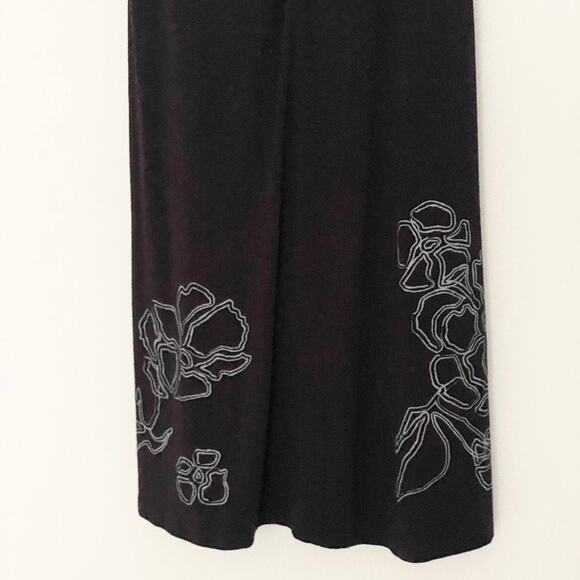 Cariloha Bamboo & Organic Cotton Midi Black Dress White Flower Design Medium - Picture 2 of 7